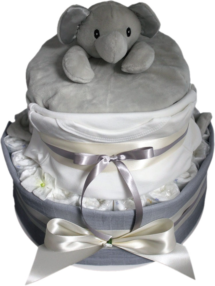 Windeltorte Baby Elefant grau